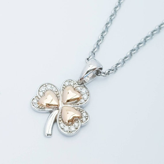 Four Leaf Clover Shamrock Hearts Pendant CZ Center Gold-plated Sterling Silver, Pendant Only Four Leaf Clover Shamrock Hearts Pendant CZ Center Gold-plated Sterling Silver, Pendant Only