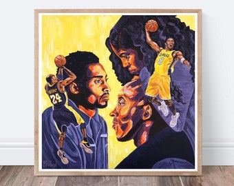 Kobe and Gigi Bryant Painting Poster Print, Sports Wall Art Decor