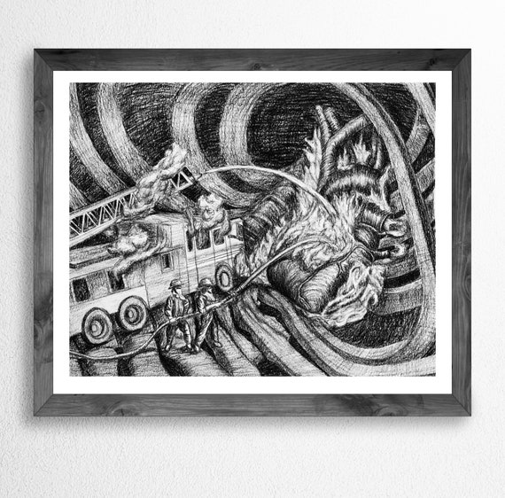 Heartburn Wall Art Decor Print of Charcoal Drawing on Etsy