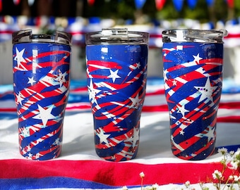 Vaso de 20 oz con estrellas y rayas - Taza térmica patriótica, diseño de bandera estadounidense, taza de viaje de acero inoxidable