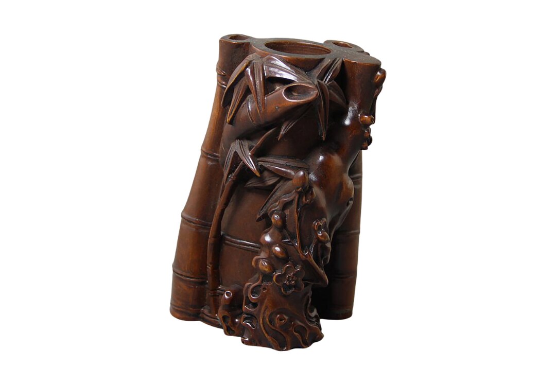 Boxwood Carved Bamboo Pen Holder Chinese Calligraphy Art Etsy