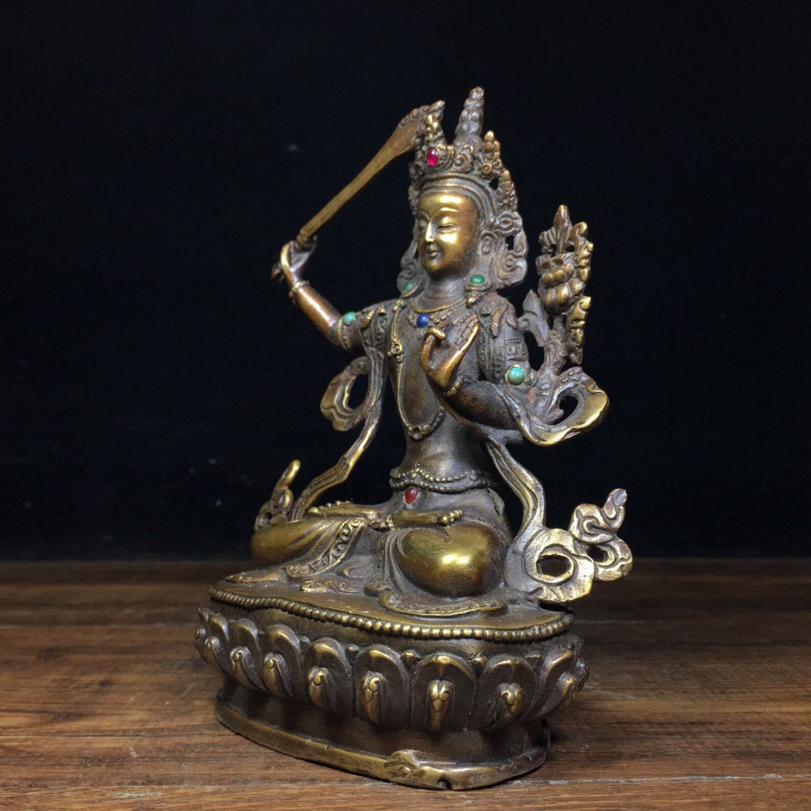 Tibet Nepal Brass Sculpture of Manjusri Bodhisattva Prajna Etsy