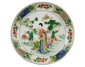 Chinese antique Porcelain Plate with Stories about Three-Colored Characters in Kangxi Period