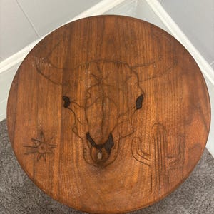 Western Wood Carving End Table / Stool