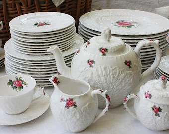 Bridal Rose by Spode! Dinnerware Service for 12 + Tea Set - White