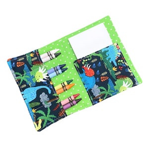 Dinosaur Crayon Holder – Boys Mini Crayon Wallet – Kids Coloring Travel Case – Crayon Carrier – Crayon Case with Paper – Gift for Kids