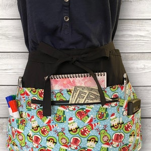 Teacher Utility Apron with Pockets – Half Apron with Zipper – Craft Fair Vendor Money Apron – Farmers Market Waist Apron