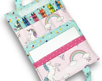 Unicorn Crayon Carrier: Kids Art Folio with Notepad & Crayons