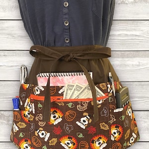 Teacher Utility Apron with Pockets – Half Apron with Zipper – Craft Fair Vendor Money Apron – Farmers Market Waist Apron