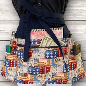 Teacher Utility Apron with Pockets – Half Apron with Zipper – Craft Fair Vendor Money Apron – Farmers Market Waist Apron