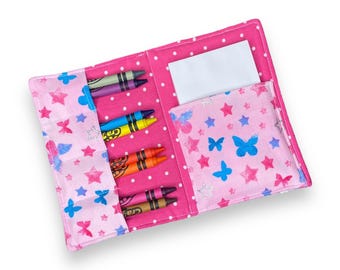 Butterfly Crayon Holder: Kids Travel Coloring Case with Notepad