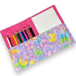 Colored Pencil Set Holder – Butterfly Pencil Art Set – Girls Colored Pencil Organizer – Fabric Pencil Case – Travel Art Carrier for Kids