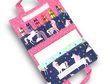 Unicorn Crayon Holder: Kids Travel Art Set with Notepad