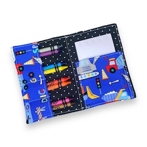 Trucks Crayon Holder – Boys Mini Crayon Wallet – Kids Coloring Travel Case – Crayon Carrier – Crayon Case with Paper – Gift for Kids