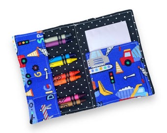 Trucks Crayon Holder: Kids Travel Coloring Case with Notepad