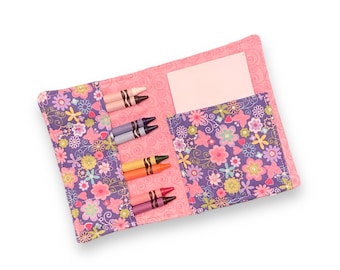 Kids Crayon Holder Wallet: Travel Coloring Case with Notepad