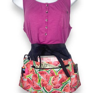 Teacher Utility Apron with Pockets – Half Apron with Zipper – Craft Fair Vendor Money Apron – Farmers Market Waist Apron