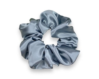 Dusty Blue Satin Scrunchie: Silky Soft Hair Tie