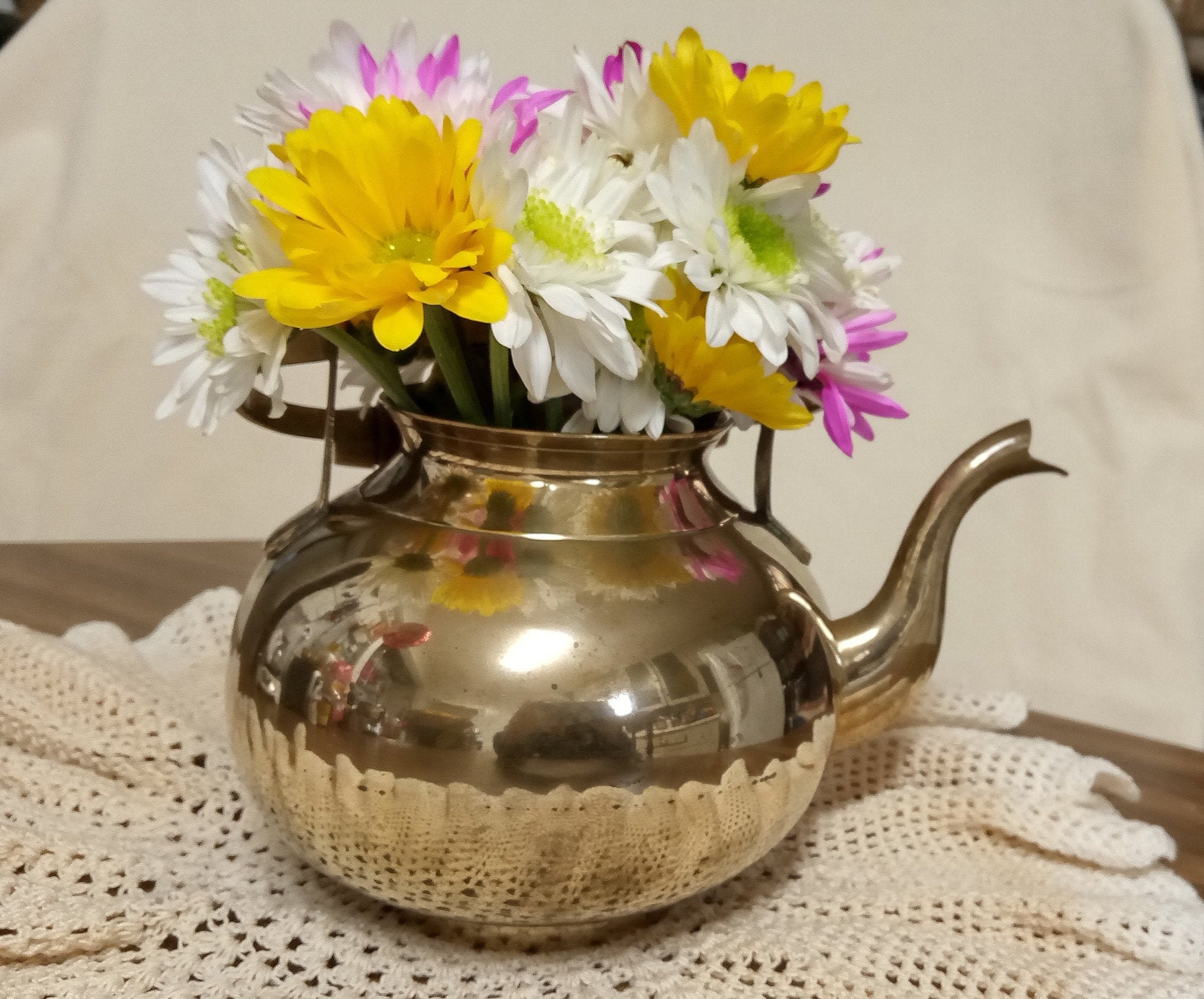 Home Decor BRASS TEAPOT 9 1/2 tall incl handle Vintage Etsy