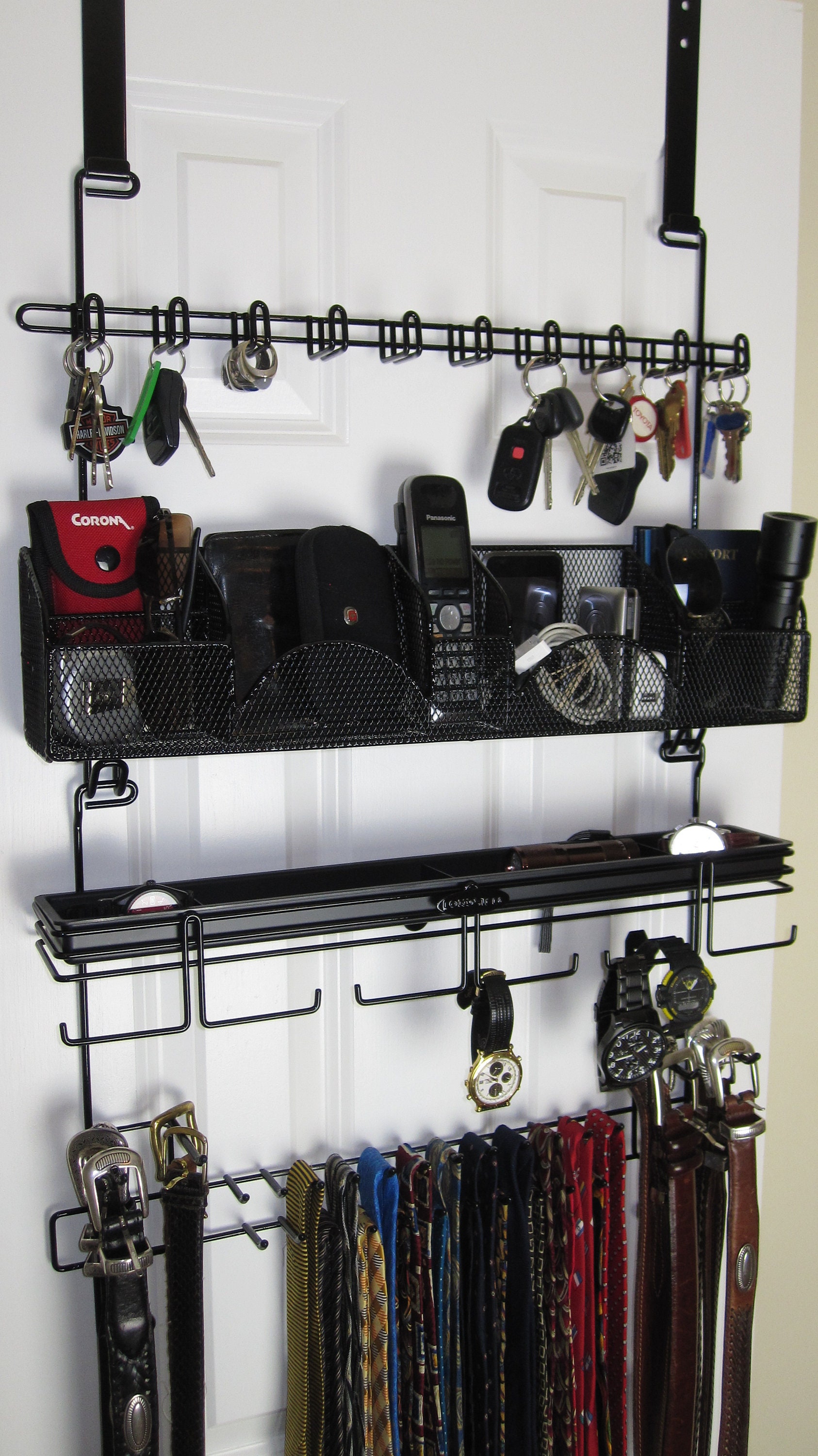 MDesign Metal Over Door Hanging Closet Storage Organizer