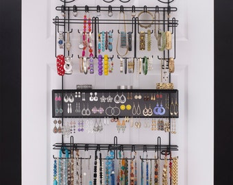 Longstem #6100 Over the Door/Wall Closet Hanging Jewelry Organizer Rack in Black Earring, Necklace, Bracelet Storage  Display Rated Best!