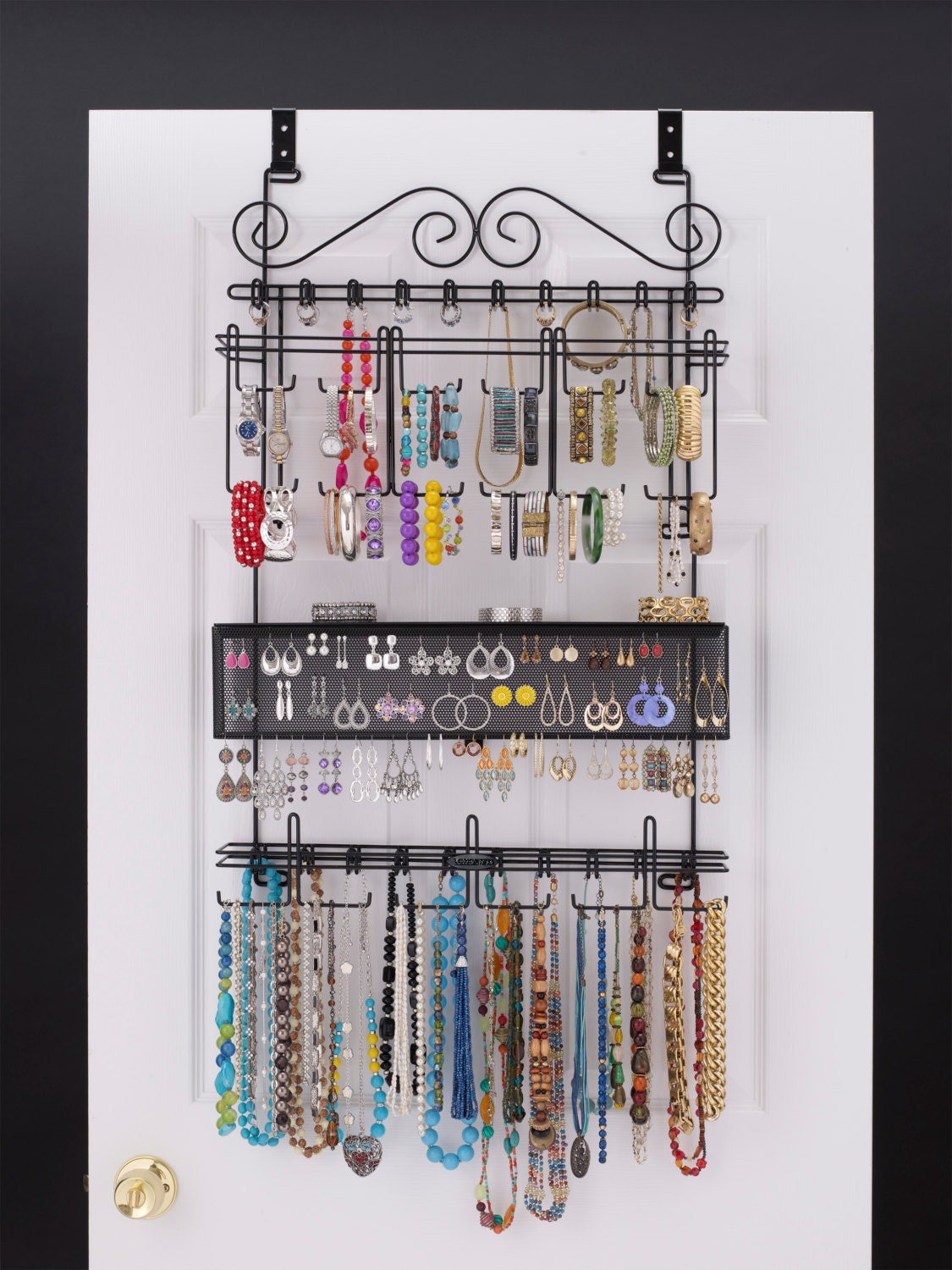 Angelynn's Wall Mount Necklace Holder Organizer Hanging Jewelry Storage Rack, Schelon Black