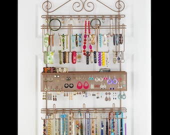Longstem 7100 Over the Door Wall Hanging Jewelry Organizer in Bronze Holds over 300 pieces Necklace Earrings Patented Rated Best
