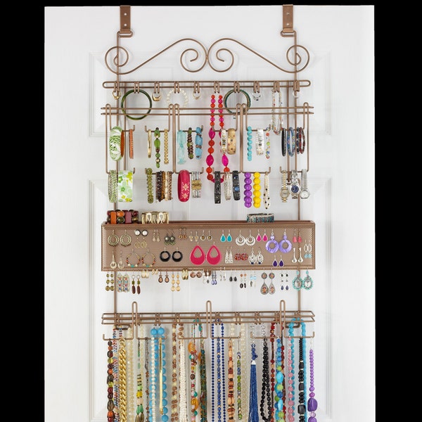 Longstem #7100 Over the Door/Wall Hanging Jewelry Organizer in Bronze - Holds over 300 pieces Necklace, Earrings ~ Patented ~ Rated Best!