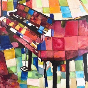 abstract piano original oil painting on canvas 16x24” (40x60 cm). geometrical colorful music art. ready to hang
