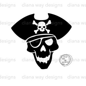 Pirate Skull - Instant SVG/DXF/PNG, cut file, pirate captain, skull, party decoration, pirate with hat, eye patch pirate, kids decor