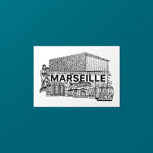 MARSEILLE   Carte imprimée en noir et blanc   Illustration de voyage