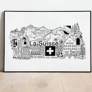 SUIZA 1 Póster Ilustración del país Edición limitada Creación francesa Hecho a mano