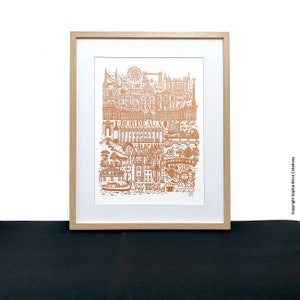 BORDEAUX   Sérigraphie en cuivre   Illustration de ville