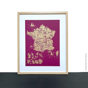 FRANCIA Serigrafía violeta y dorada Ilustración del país