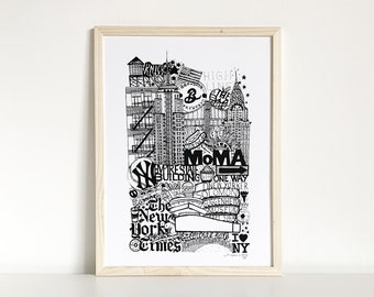 NOVA IORQUE Serigrafia em preto e branco Ilustração de viagem na cidade de Nova York