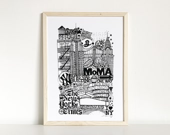 NEW YORK   Sérigraphie en noir & blanc   Illustration de voyage à New York City