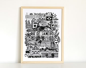 RÍO DE JANEIRO Serigrafía en blanco y negro Ilustración original Decoración mural