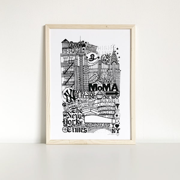 NEW YORK   Sérigraphie en noir & blanc   Illustration de voyage à New York City