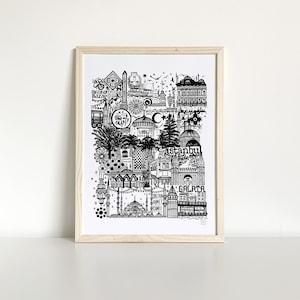 ISTANBUL Schwarz-Weiß-Siebdruck Reiseillustration