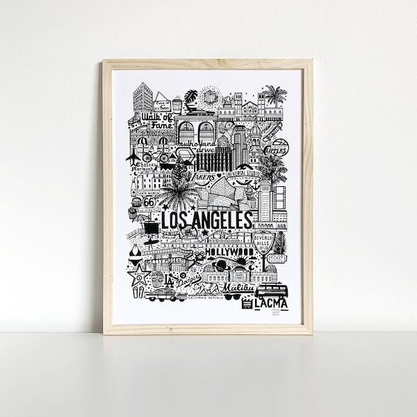 LOS ANGELES  Sérigraphie en noir & blanc  Illustration de voyage