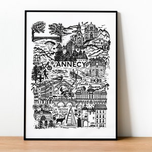 ANNECY Poster Illustration of the city Limited edition French creation Handmade