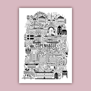 COPENHAGUE   Carte imprimée en noir et blanc   Illustration de la ville de Copenhague