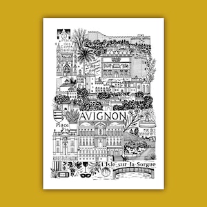 AVIGNON   Carte imprimée en noir et blanc   Illustration de la ville