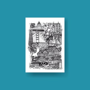 SAN FRANCISCO   Carte imprimée en noir et blanc   Illustration de voyage