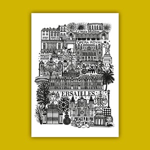 VERSAILLES   Carte imprimée en noir et blanc   Illustration de la ville royale