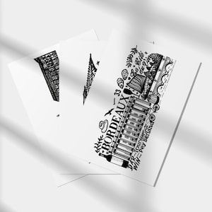 PACK BORDEAUX   Cartes imprimées en noir et blanc   Illustration de voyage en Gironde