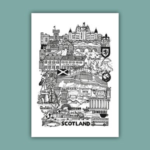 ECOSSE   Carte imprimée en noir et blanc   Illustration de voyage