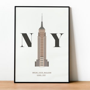NUEVA YORK Póster en color Ilustración del Empire State Building Edición limitada Creación francesa
