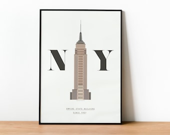 NEW YORK   Affiche en couleurs   Illustration de l'Empire State Building