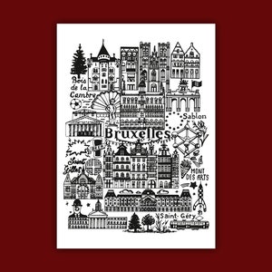 BRUXELLES   Carte imprimée en noir et blanc   Illustration de la ville